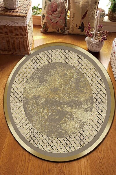 CAPPİO HALI Gold Eskitme Desenli Yuvarlak Halı (makinada Yıkanabilir Kaymaz D...