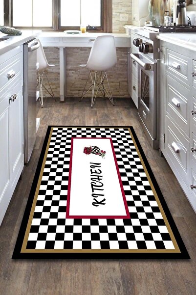 CAPPİO HALI Kitchen Yazılı Mutfak Halısı (makinada Yıkanabilir Kaymaz Dot Tab...