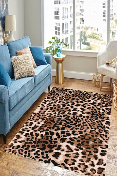 CAPPİO HALI Leopar Desenli Koyu Renkli Halı (Makinada Yıkanabilir) - CP198