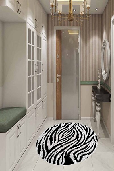 WOOLLY HOME COLLECTİON Zebra Desenli Mutfak Halısı (MAKİNEDE YIKANABİLİR KAYM...