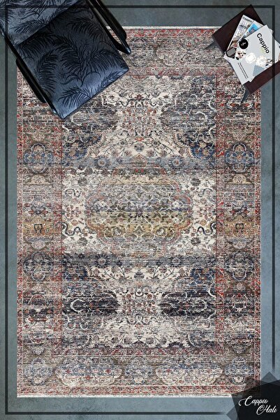 CAPPİO HALI Gri Tonlu Anadolu Salon Halısı Yolluk (makinada Yıkanabilir Kayma...