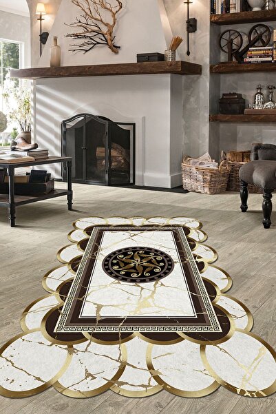 CAPPİO HALI Lazer Kesim Gold Mermer Desen Halı (makinada Yıkanabilir Kaymaz D...