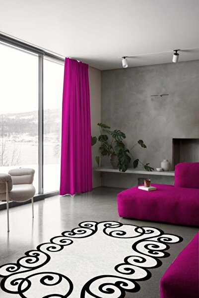 CAPPİO HALI Lazer Kesim Siyah Motifli Beyaz Halı (makinada Yıkanabilir Kaymaz...