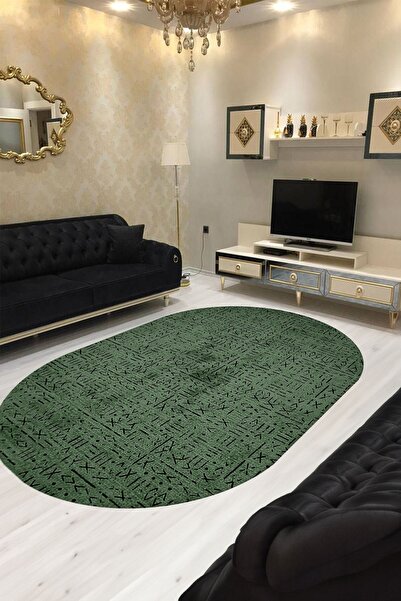 ESTA HALI Dijital Baskılı Makinada yıkanabilir Oval Salon Halısı Mutfak Halıs...