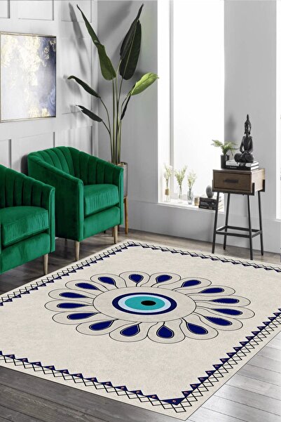 ESTA HALI Krem Nazar Boncuğu Desenli Halı
