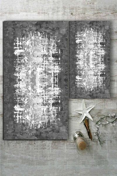 CAPPİO HALI Set de covoare din 2 piese cu model alb pe bază gri (60x100/40x60) - Cp81