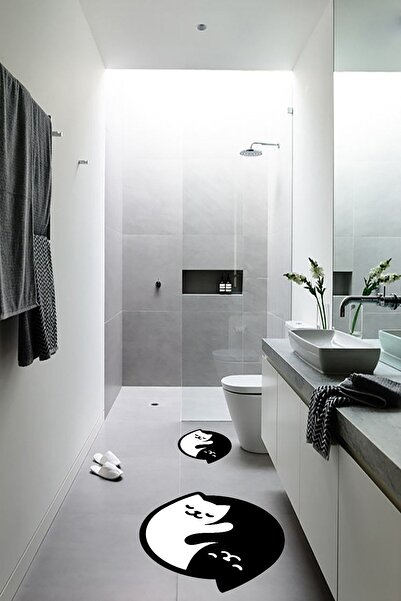 CAPPİO HALI Lazer Kesim Siyah-beyaz Kedili 2'li Halı Takımı / - Cp311