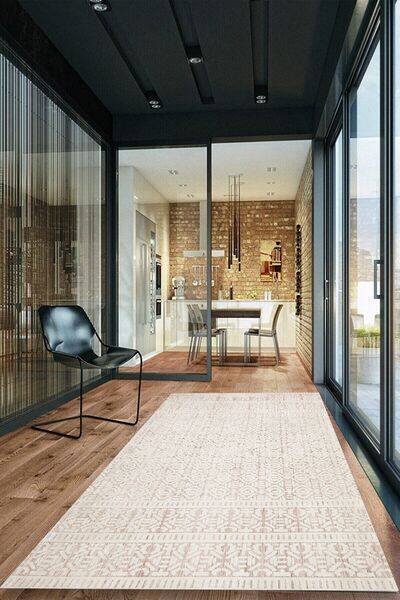 CAPPİO HALI Krem Etnik Desenli Halı (makinada Yıkanabilir Kaymaz Dot Taban) -...