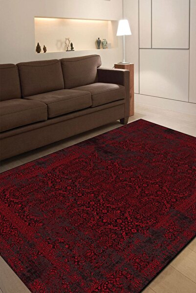 CAPPİO HALI Vintage Kırmızı Halı (makinada Yıkanabilir Kaymaz Deri Taban) - C...