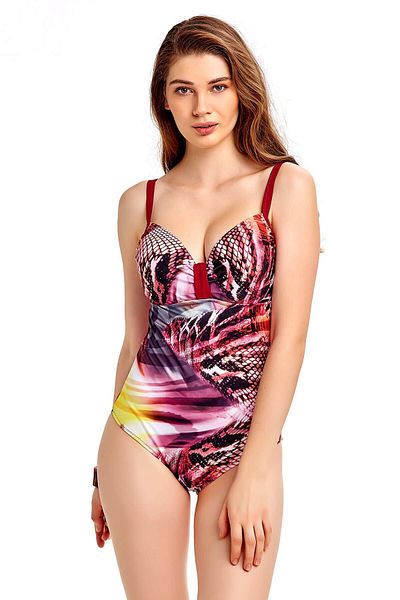 Argento Burgundy Patterned Swimsuit - Covered Design
