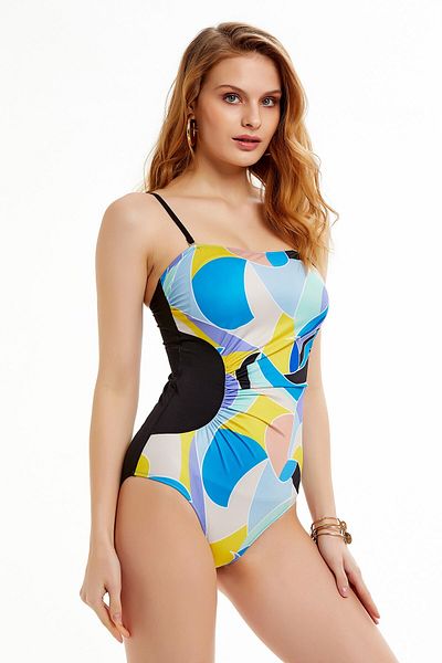 Argento Costum de baie fără bretele cu model geometric