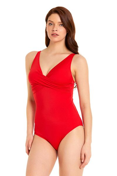 Argento Red Draped Swimsuit