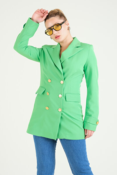 Giyim Dünyası Green Double Breasted Women's Jacket - Button Detailed