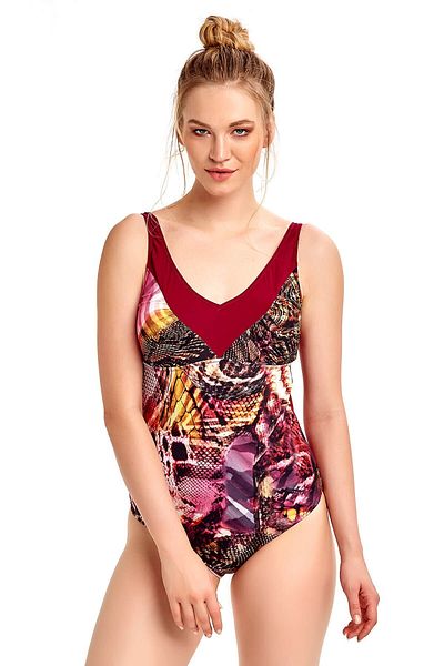 Argento Burgundy Patterned V-Neck Swimsuit
