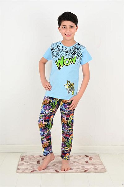 vitmo Set de pijamale cu mânecă scurtă pentru baieti Wow Model Blue