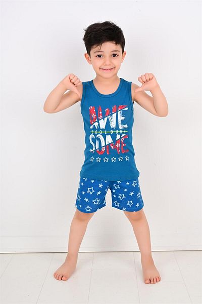 vitmo costum de pijama cu bretele baieti model nou casa albastru