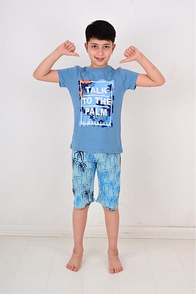 vitmo Costum de pijama cu mânecă scurtă pentru baieti Palm Beache albastru