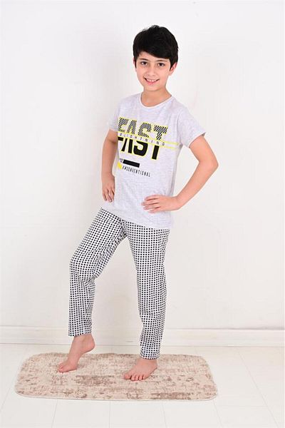 vitmo Boy's Short Sleeve Pajama Set Fast Model Gray
