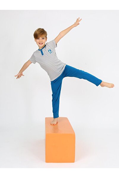 vitmo Erkek Çocuk Kısa Kollu %100 Pamuklu Düğme Detaylı Sailboat Pijama Takımı