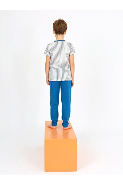 vitmo Erkek Çocuk Kısa Kollu %100 Pamuklu Düğme Detaylı Sailboat Pijama Takımı