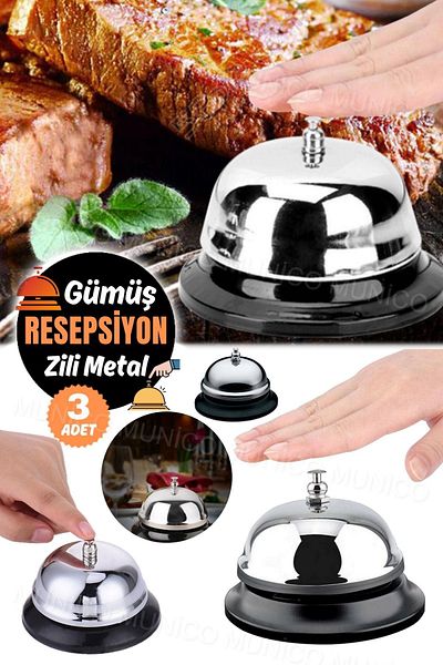 Munico 3 Pcs Bar Hotel Restaurant Table Bell Counter Desk Call Bell Durable Stainless Steel Call Bell with Voice