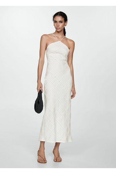 MANGO Woman Rochie cu decolteu cu halter brodata