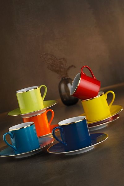 Kütahya Porselen Shpwave 12-teiliges Porzellanbecher-Set für 6 Personen – Traumfarbe, Kaffee htcx 1005813