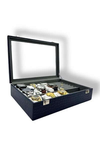 Dijital Çarşı Richbox 9-Piece Watch Combo - Mango Navy Bracelet and Brooch Cufflink Set