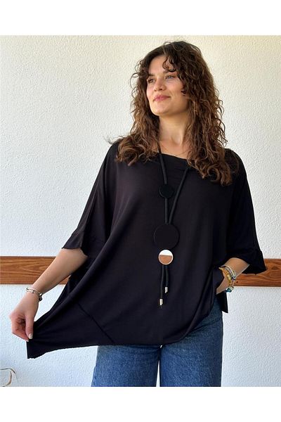 ByEnBi Short Sleeve Black Tunic with Asymmetric Cut Necklace Std