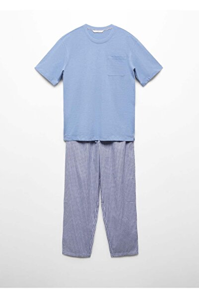 MANGO Man Kareli pamuklu pijama takımı