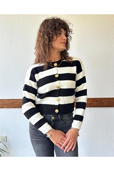 ByEnBi Striped Cotton Black and White Cardigan Std