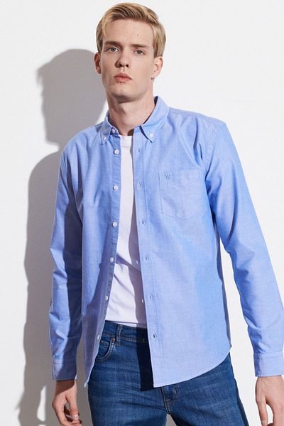 WRANGLER Regular Fit Regular Cut 100% Cotton Light Blue Oxford Shirt