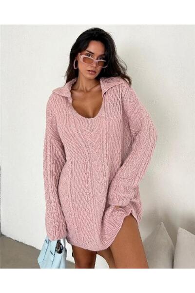 ByEnBi سترة تريكو بلون مسحوق - تفاصيل الياقة، موديل STD