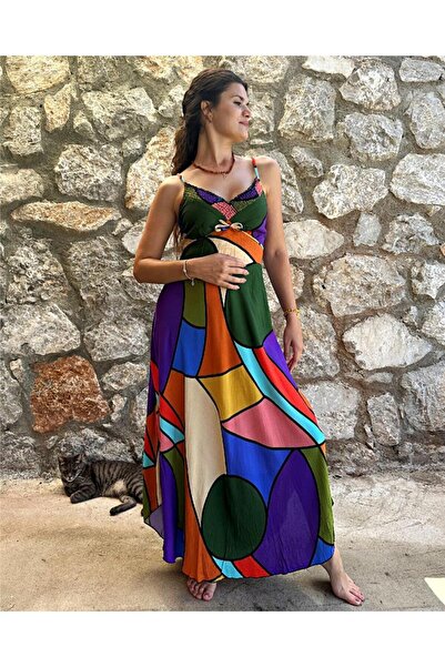 ByEnBi Colorful Stained Glass Dress with Rope Strap Chest Green