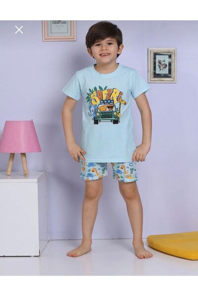 elmas kids Set de pijamale de vară pentru băieți, 100% bumbac, cu imprimeu Sa...