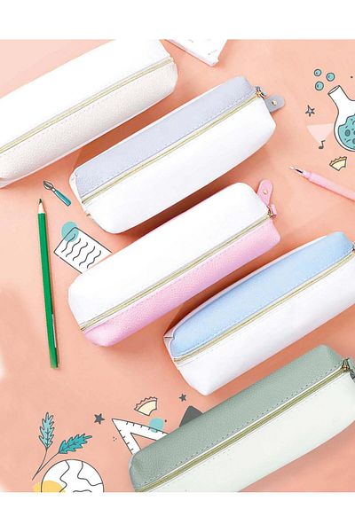 Kağıt Gemi Dükkan Double Sided Gray Pu Leather Pencil Case