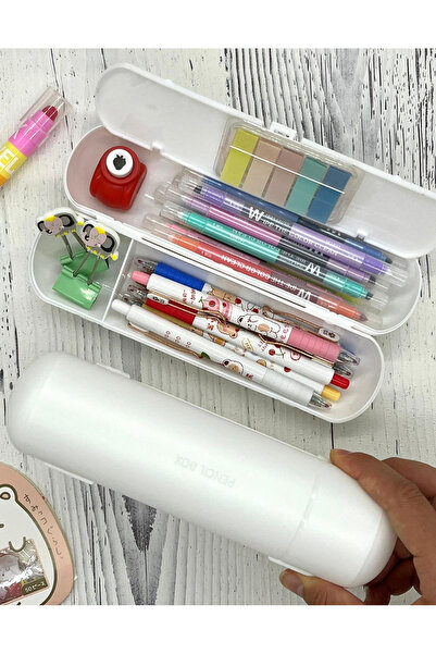 Kağıt Gemi Dükkan Cutie de creioane albă cu capac dur oval / Geantă / Cutie d...