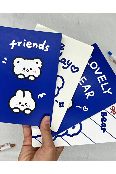 Kağıt Gemi Dükkan Kawaii Ayıcık Mavi Ve Beyaz 4'lü Defter Set / Scrapbook /defter Süsleme Notebook/bullet Journal
