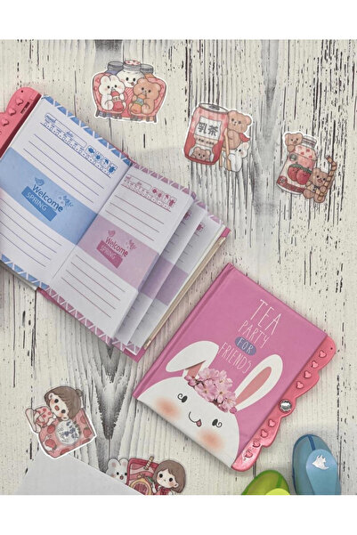 Kağıt Gemi Dükkan Sevimli Tavşan Desenli Şifreli Özel Tasarım Defter/ Notebook / Ajanda / Bullet Journal