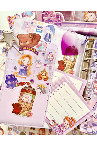 Kağıt Gemi Dükkan Sevimli Kız Lila Kutu Dopdolu Binder Defter Hediye Seti / Kutu Set / Notebook / Bullet Journal