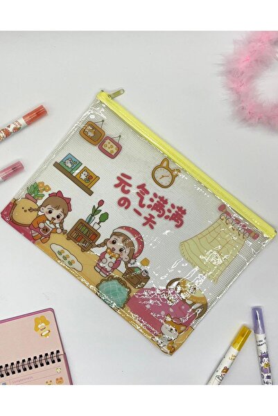 Kağıt Gemi Dükkan Sevimli Şeffaf Ve Fermuarlı Sarı A4 Dosya Klasörü/ Toparlayıcı/ Kalem Kutu/ Fermuarlı Çanta