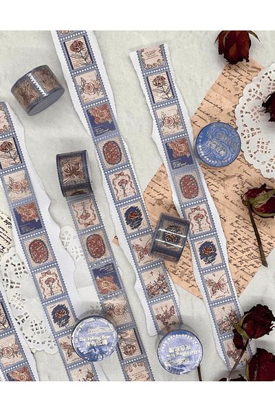 Kağıt Gemi Dükkan The Falling Rose Blue Individually Decalable Washi Tape / Sticker / Decal / Bullet Journal