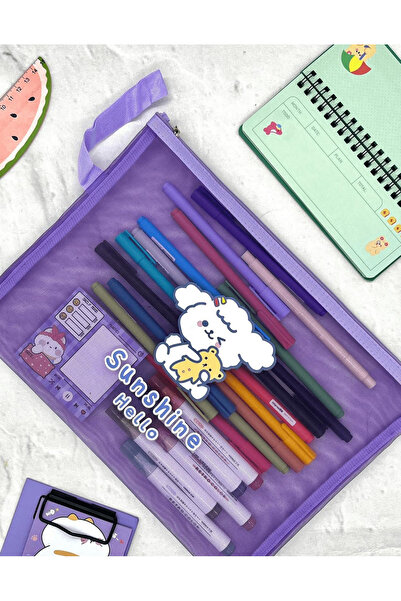 Kağıt Gemi Dükkan Sunshine Hello Purple A4 Geantă transparentă din plasă / Hu...