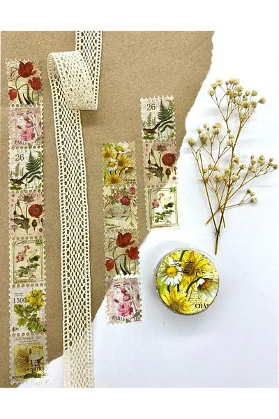 Kağıt Gemi Dükkan Sequin Floral Patterned Washi Tape - Single Decal Sticker - Bullet Journal and Notebook Decorated