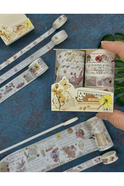 Kağıt Gemi Dükkan Set de 6 benzi Washi cu tematică de flori de primăvară (6*2m)/ Washi Tape/Bandă de mascare/Bandă cu model