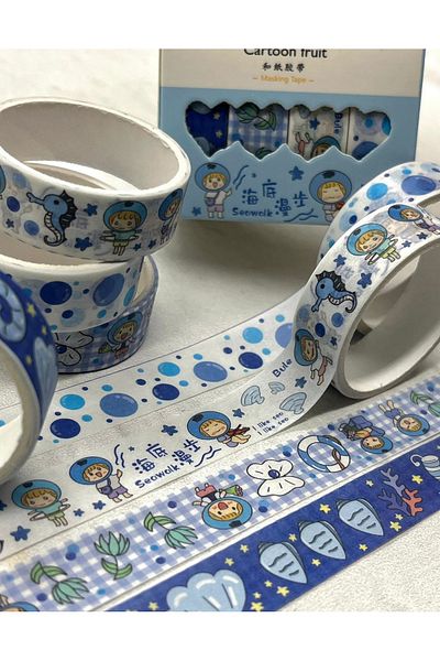 Kağıt Gemi Dükkan Cute Fruit Blue 4-Piece Washi Tape Set / Washi Tape / Bullet Journal / Scrapbook
