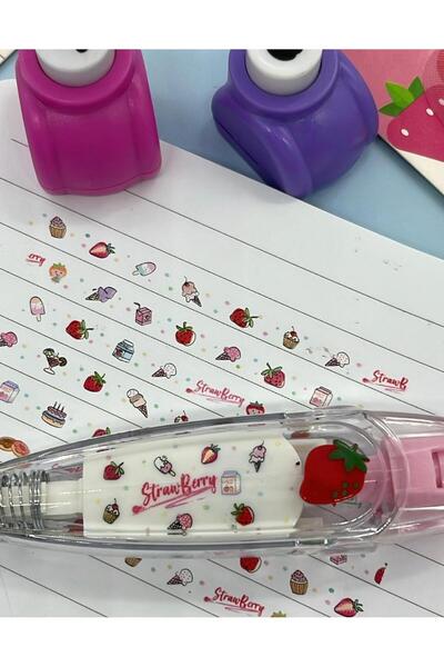 Kağıt Gemi Dükkan Çilek Desenli Süsleme Bandı Tipex / Tipeks / Bullet Journal/şerit Daksil