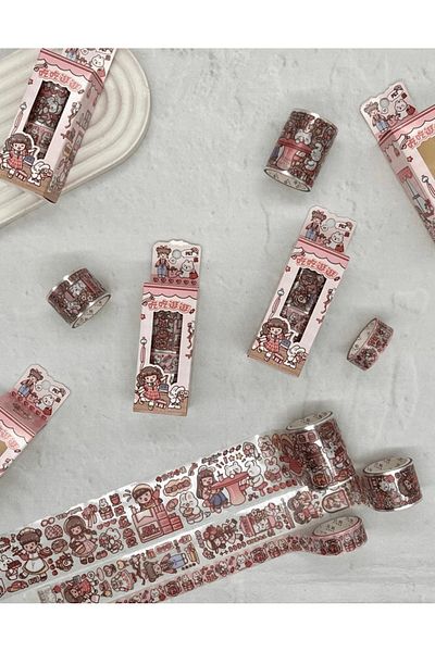 Kağıt Gemi Dükkan Cute Girl and Rabbit Pink 3-Piece Washi Tape Set / Washi Tape / Bullet Journal / Scrapbook