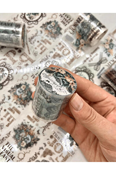 Kağıt Gemi Dükkan Romantic Serisi Yeşil Çiçekli Desenli Washi Bant/ Washi Tape/ Su Geçirmez / Bullet Journal