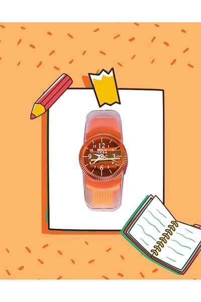Kağıt Gemi Dükkan Orange Clock Look Pencil Sharpener Eraser Brush 3 in 1